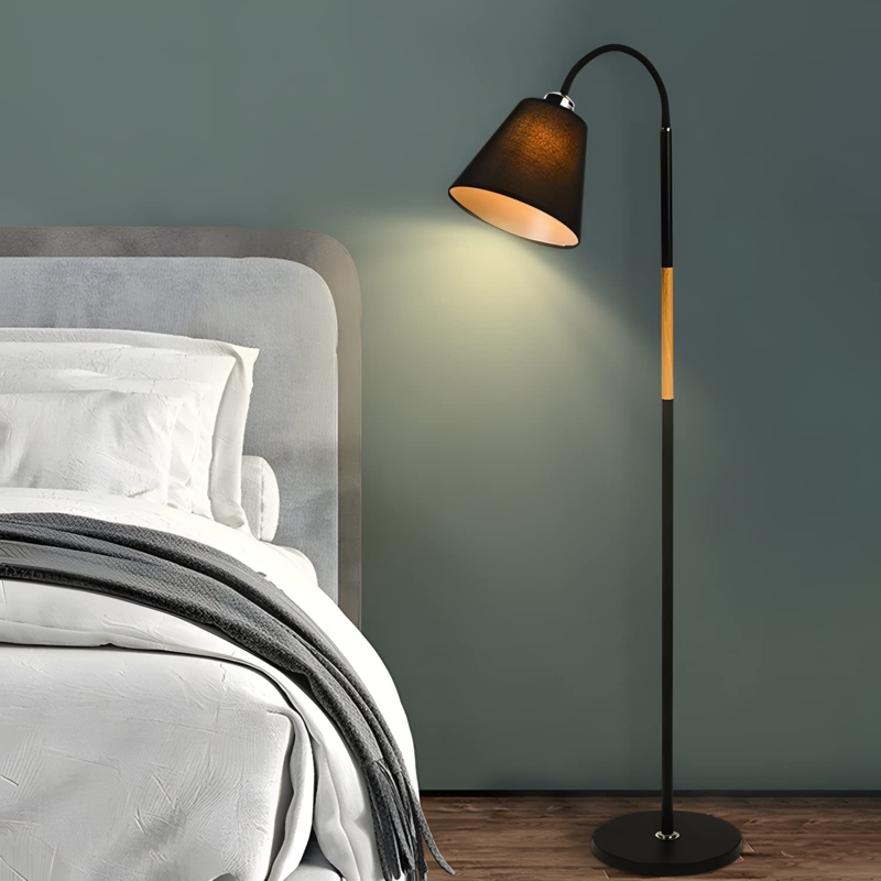 Floor Lamp: Matte Black Adjustable Gooseneck Cone Shade Minimalist