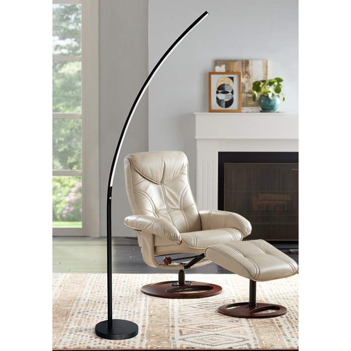 Floor Lamp Matte Black Arc Cylindrical Stone-Like Base LED