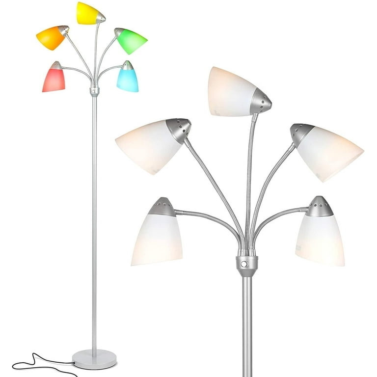 Floor Lamp Matte Black Arched Five Head Adjustable Tall Pole Modern