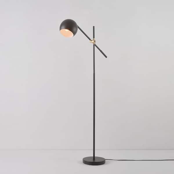 Floor Lamp Matte Black Bowl Shade Brass Pivot Mid Century Modern