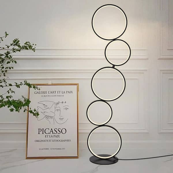 Floor Lamp Matte Black Circular Halo LED Sculptural Geometric