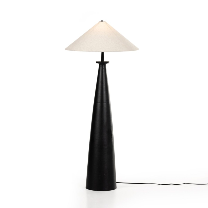Floor Lamp Matte Black Finish Tapered Cone Shade Slim Profile Modern