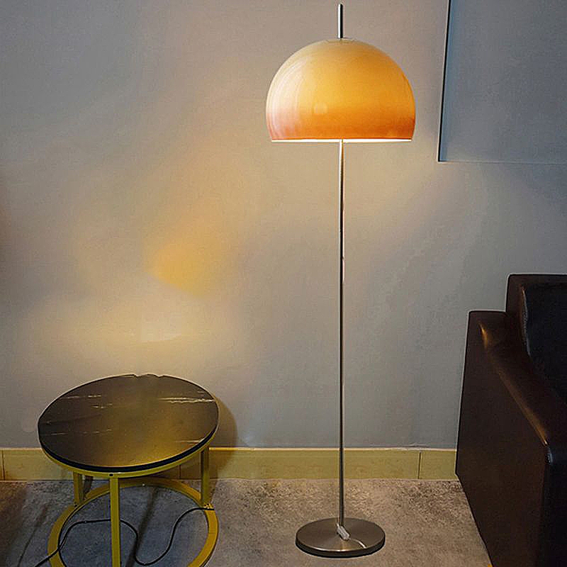 Floor Lamp Matte Black Frame Tinted Glass Dome Shade Minimalist