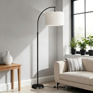 Floor Lamp Matte Black Tripod Base Ivory Shade Minimalist Lighting