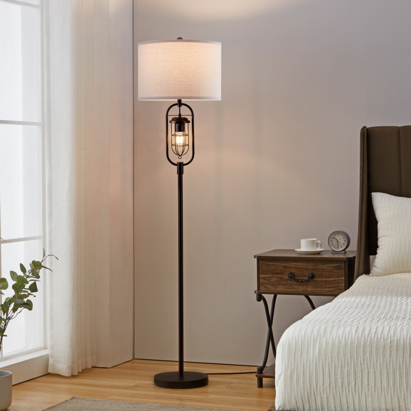 Floor Lamp Matte Black with Bell Shade and Tiered Base Classic