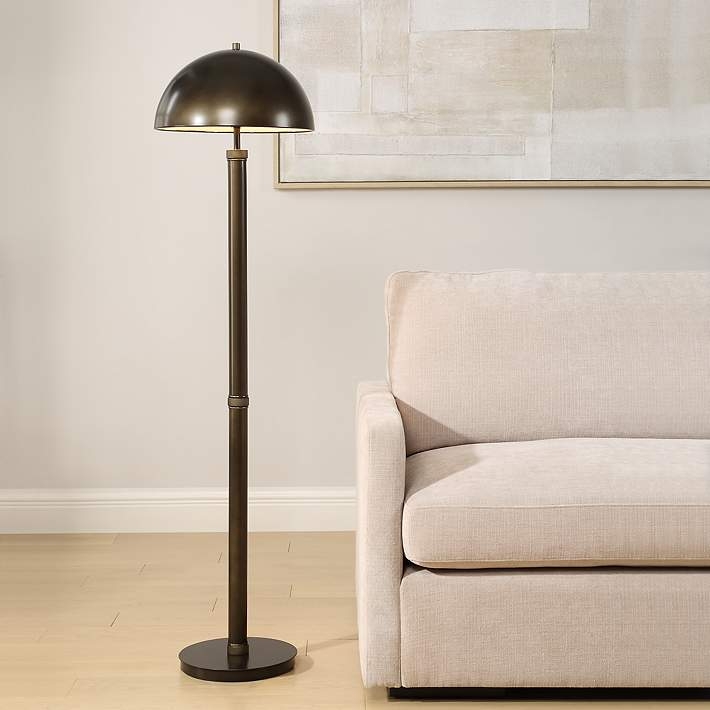 Floor Lamp Matte Dark Bronze Mushroom Dome Shade Slender Pole