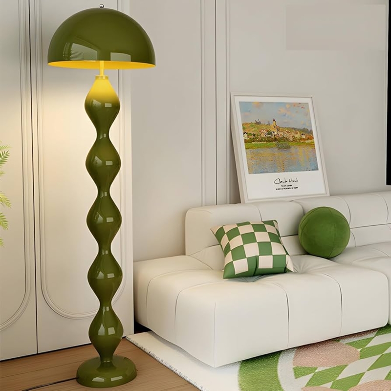 Floor Lamp: Matte Green Finish with Triple Industrial Dome Shades