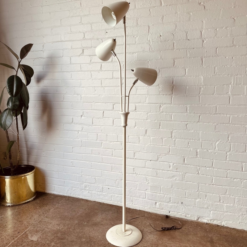 Floor Lamp Matte White Three Articulating Arms Brass Pivot Joints MCM