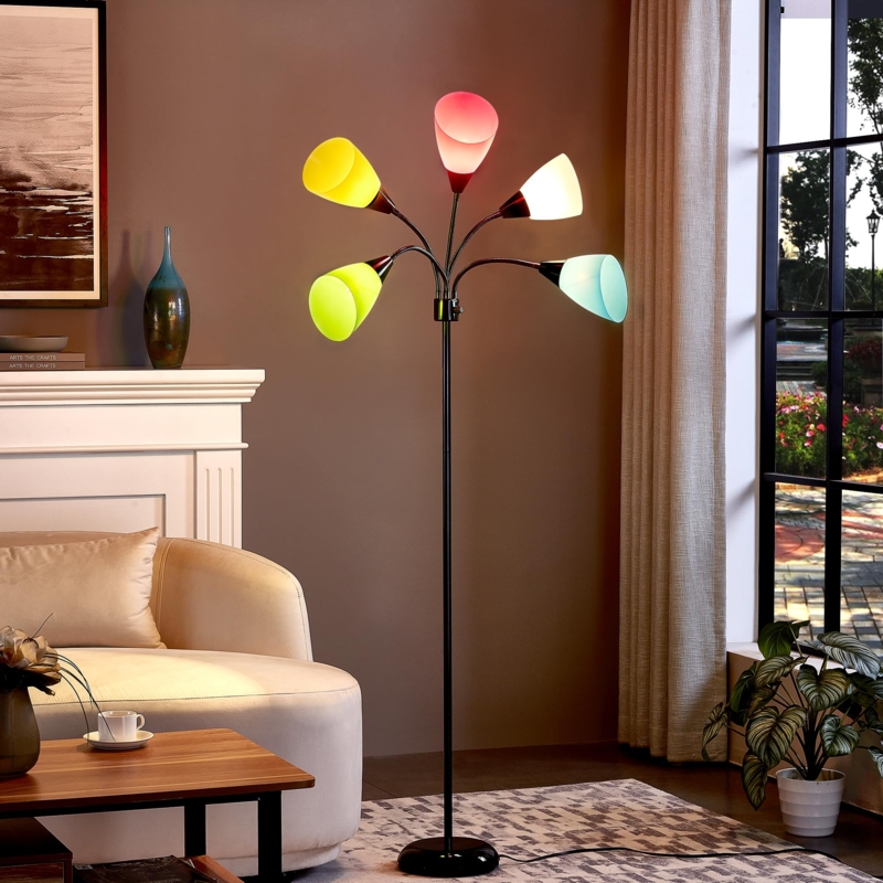 Floor Lamp Medusa Five Head Colorful Conical Shades Adjustable
