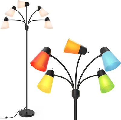 Floor Lamp Medusa Style Matte Black Five Adjustable Gooseneck Arms