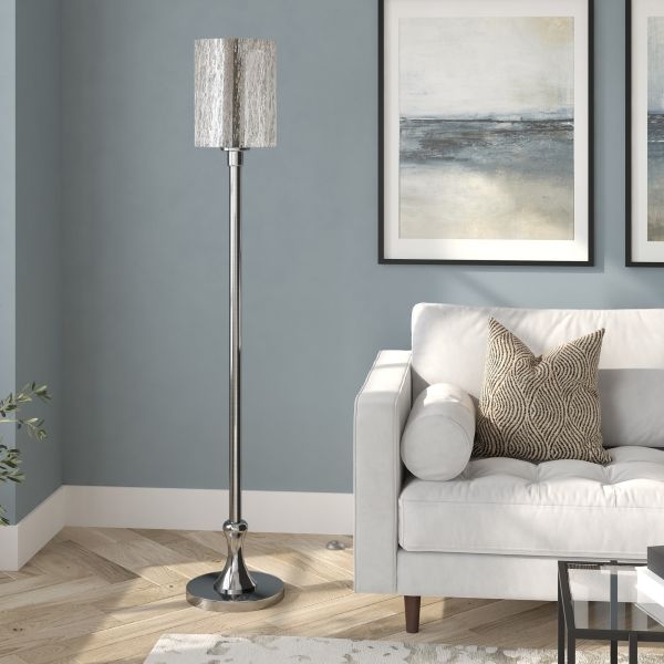 Floor Lamp Mercury Glass Shade Brushed Nickel Elegant Lighting