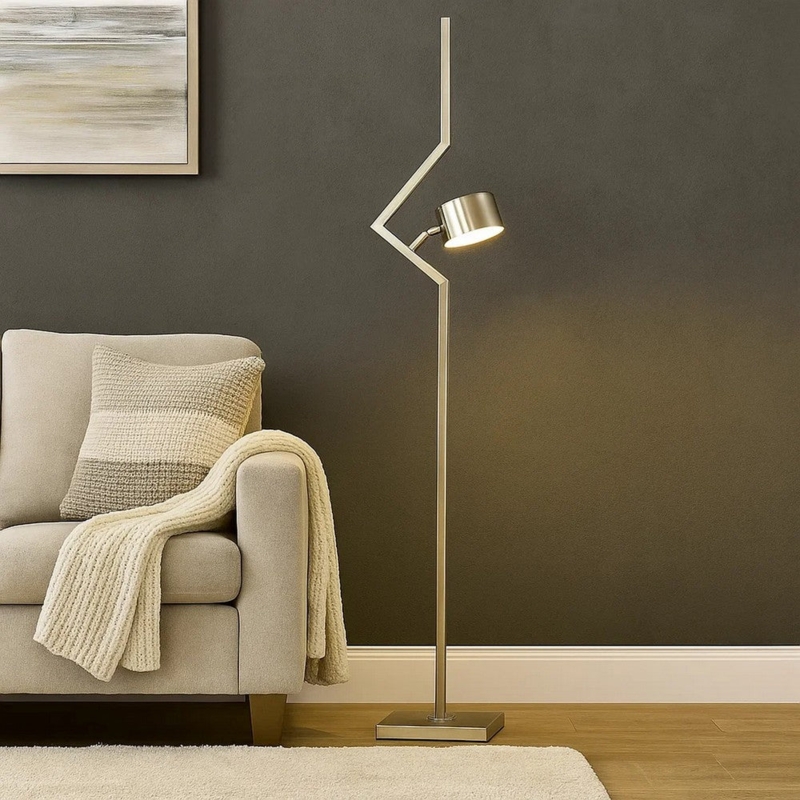 Floor Lamp Metal Drum Shade Square Base Nickel Finish