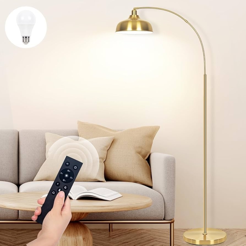 Floor Lamp Metallic Gold Adjustable Head Drum Shade Contemporary