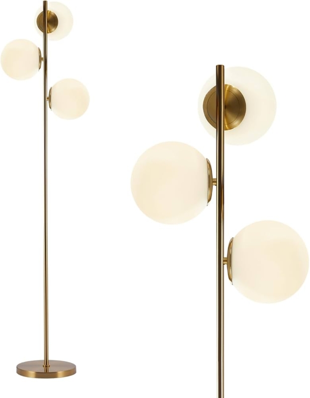 Floor Lamp Mid Century Modern Gold Three Light Globes