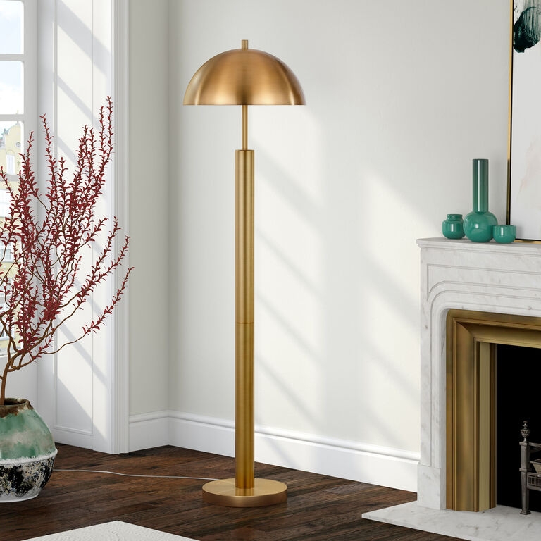 Floor Lamp Mid Century Modern Polished Brass Oversized Dome Shade