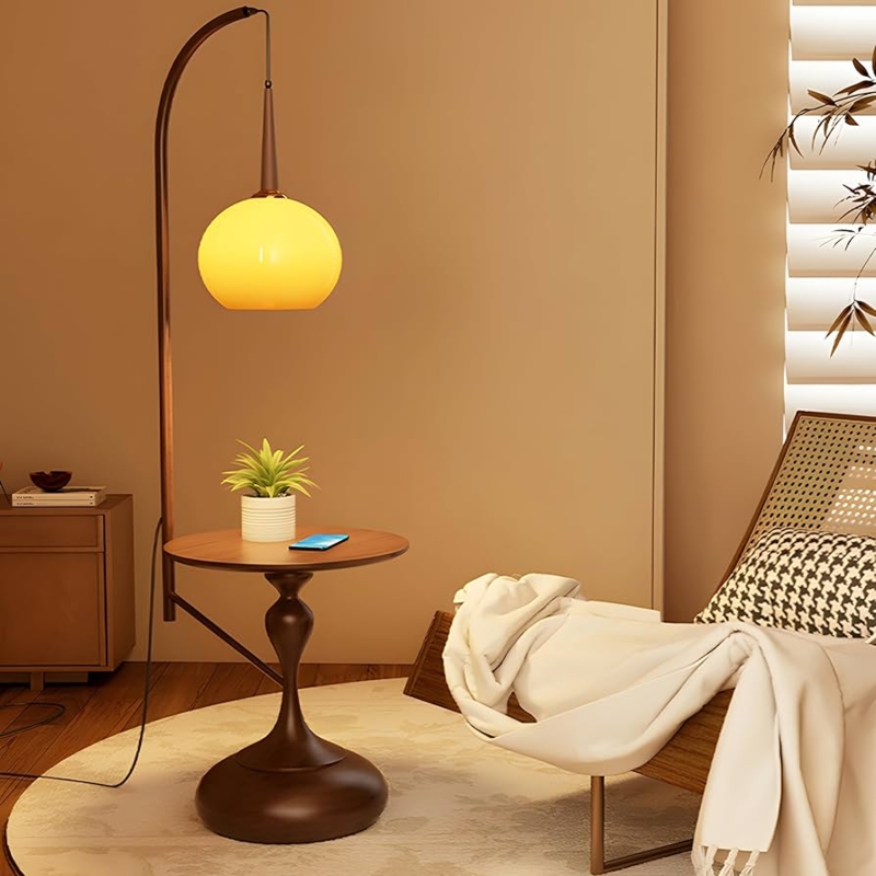 Floor Lamp Mid Century Mushroom Shade Integrated Table Green Glass