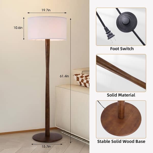 Floor Lamp Mid Century Retro Tripod Base Walnut Finish