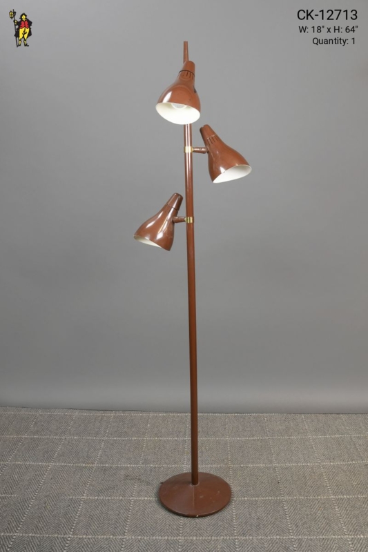 Floor Lamp Mid-Century Three Light Globe Shades Wood and Brass