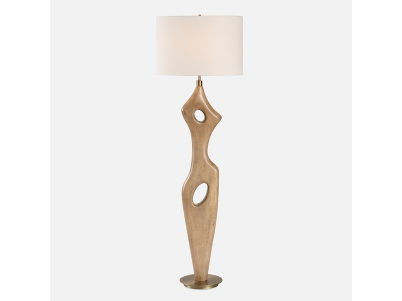 Floor Lamp Mid Century Tripod Wood Legs Polished Brass Accents