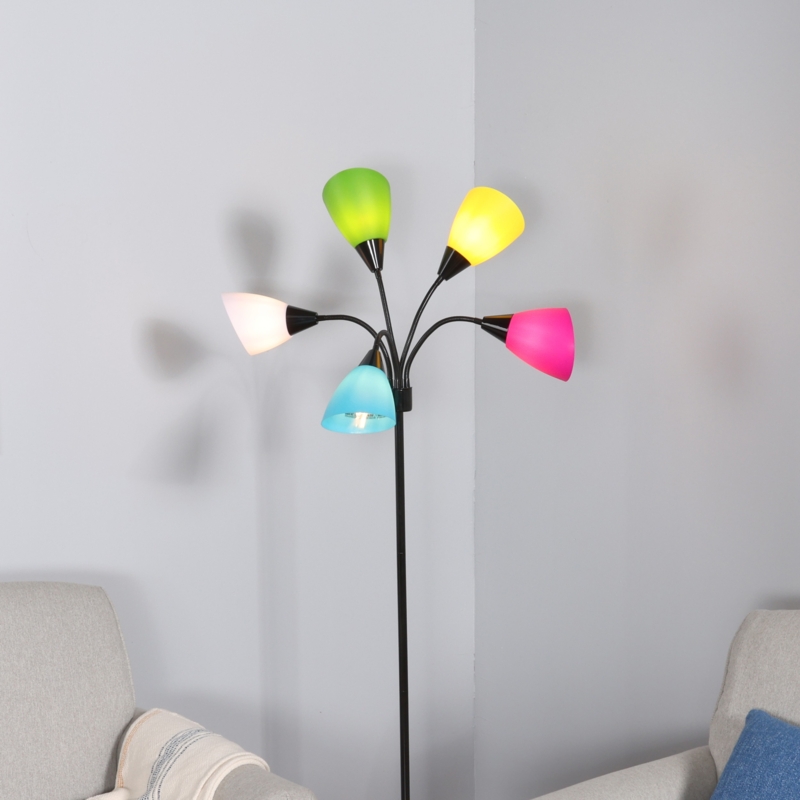 Floor Lamp Minimalist Black and White Five Adjustable Heads