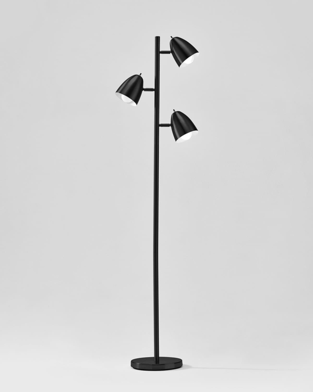 Floor Lamp Minimalist Matte Black Slender Stem Three Adjustable Heads