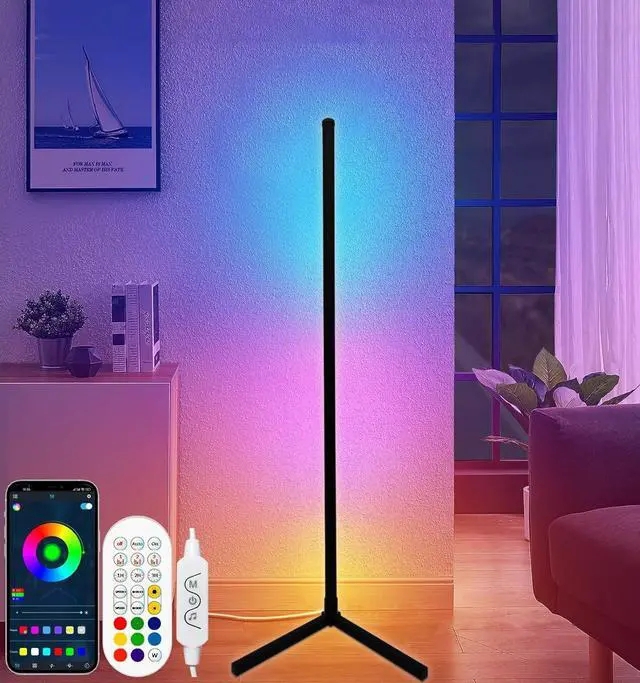 Floor Lamp Modern Corner Integrated RGB Ultra Thin Silhouette Black
