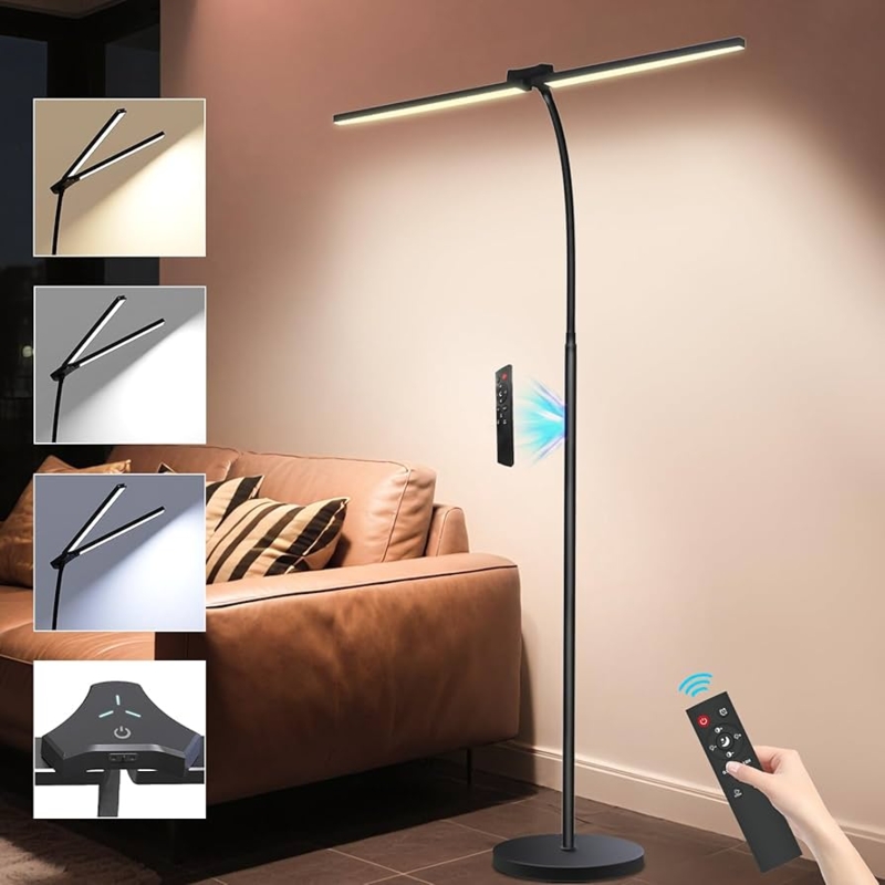 Floor Lamp Modern Dual Head Flexible Gooseneck Adjustable LED