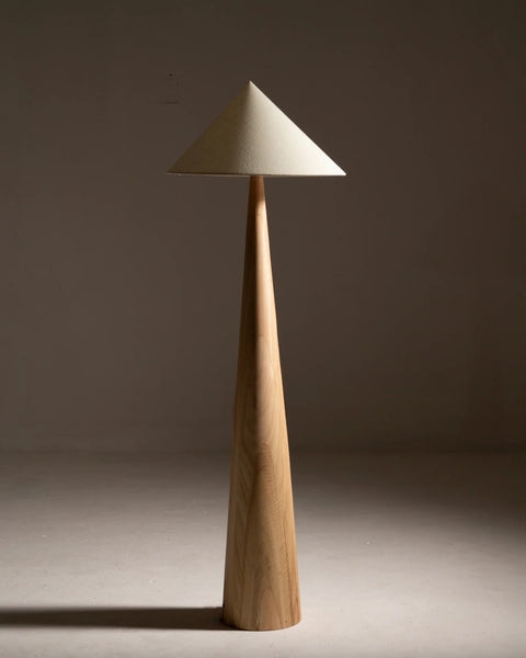 Floor Lamp: Modern Minimalist Cream Tapered Column Disc Shade Bi-Color