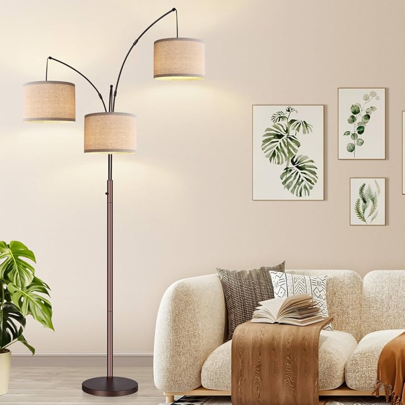 Floor Lamp Modern Three Light Arc Tree Metal Drum Shades