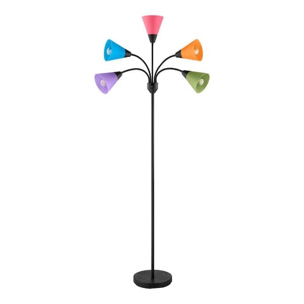 Floor Lamp Multi Color Acrylic Bell Shades Five Light Gooseneck