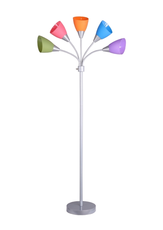 Floor Lamp Multi Colored Shade Five Flexible Gooseneck Arms