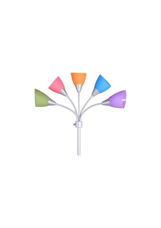 Floor Lamp Multi Head Adjustable Silver Finish Multi Color Shades