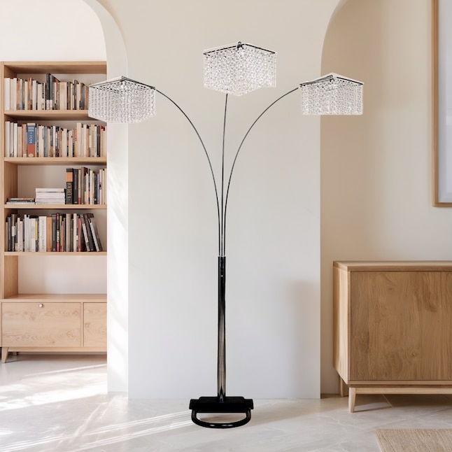 Floor Lamp Multi Head Arched Chrome Faceted Crystal Shades Polished