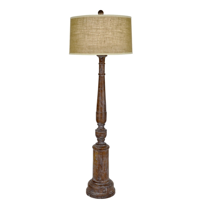 Floor Lamp Natural Finish Wood Spindle Turned Baluster Column