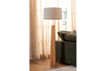Floor Lamp Natural Wood Finish Tapered Cone Base Scandinavian Style