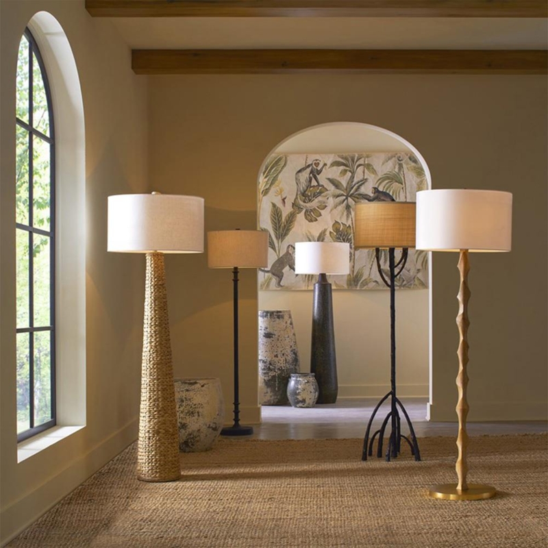 Floor Lamp Natural Woven Column Base Coastal Living Room