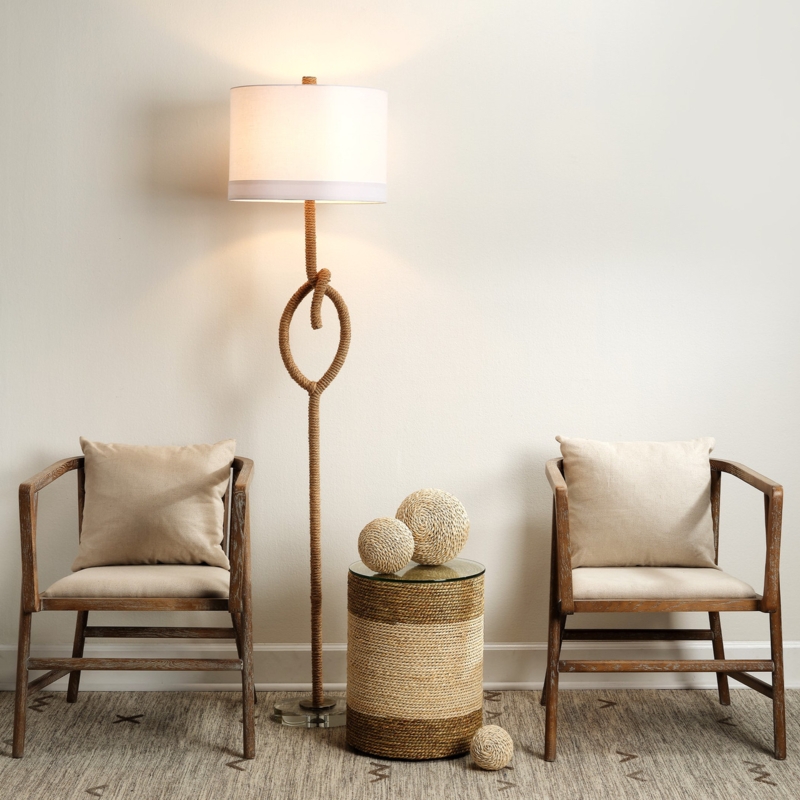 Floor Lamp Nautical Rope Knot Base Monkey Fist Design Natural Fiber