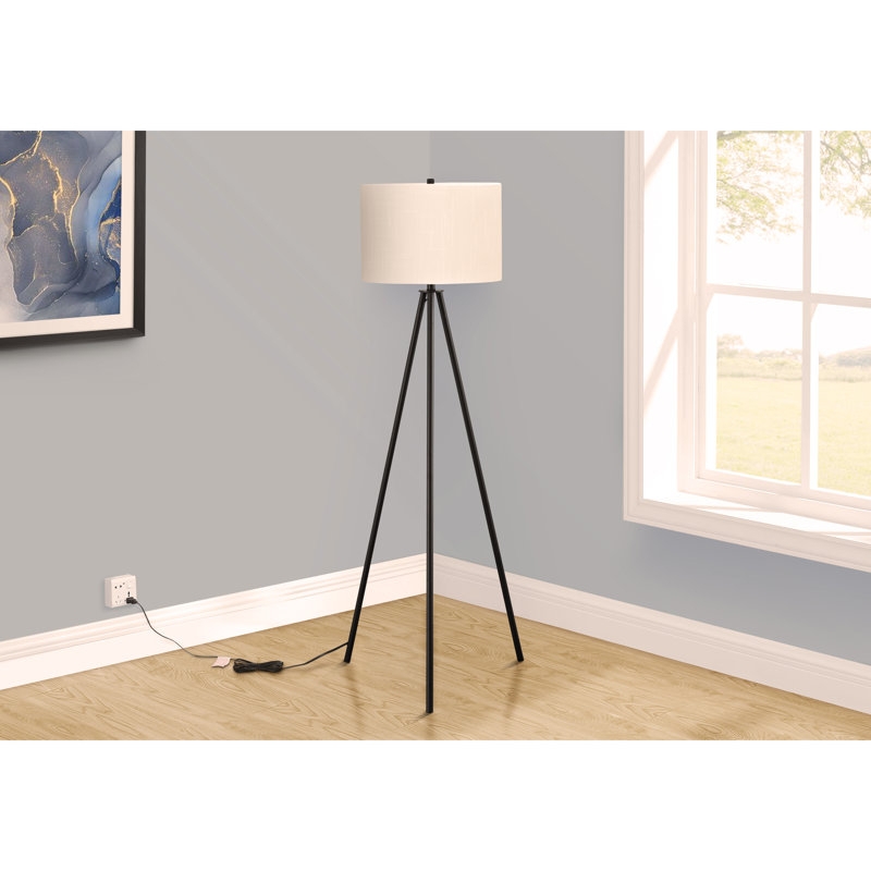 Floor Lamp Offset Arm Brass Cream Drum Shade Minimalist Lighting