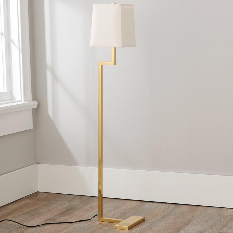 Floor Lamp Open Frame Polished Brass Finish Columnar Contemporary