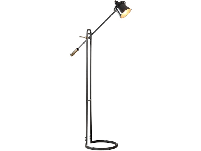 Floor Lamp Open Geometric Base Dark Finish Transitional Drum Shade