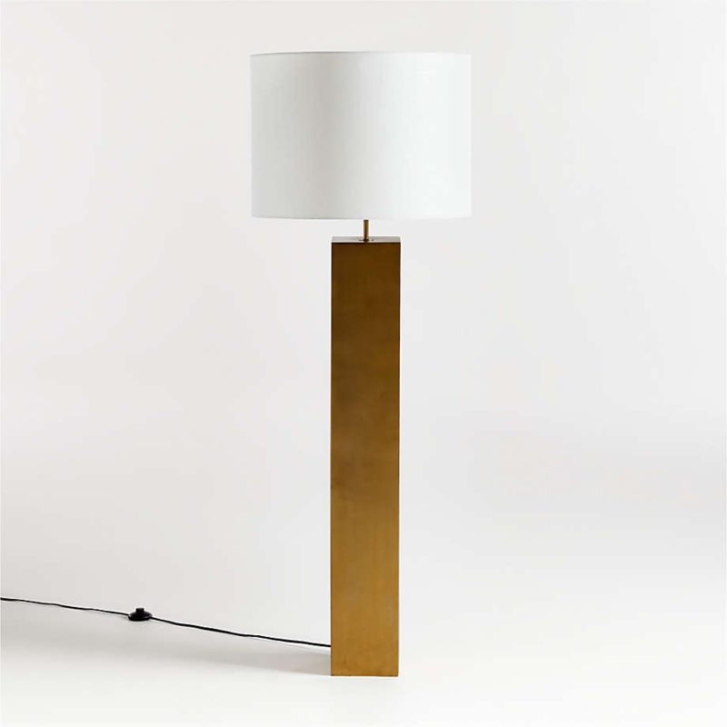 Floor Lamp Open Silhouette Brushed Brass Toned Drum Shade Modern