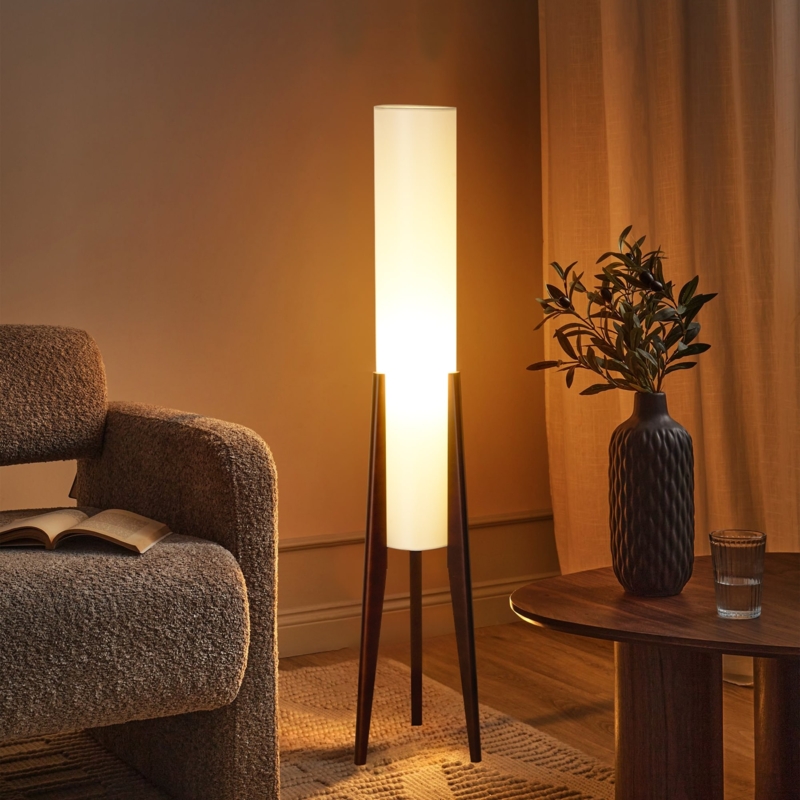 Floor Lamp Organic Bulbous Shade Tripod Base Wabi-Sabi Textured Fabric