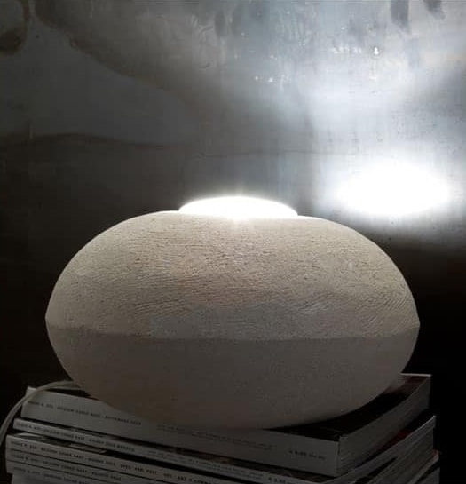 Floor Lamp Organic Modern Grey Stone Pitted Dome Low Profile