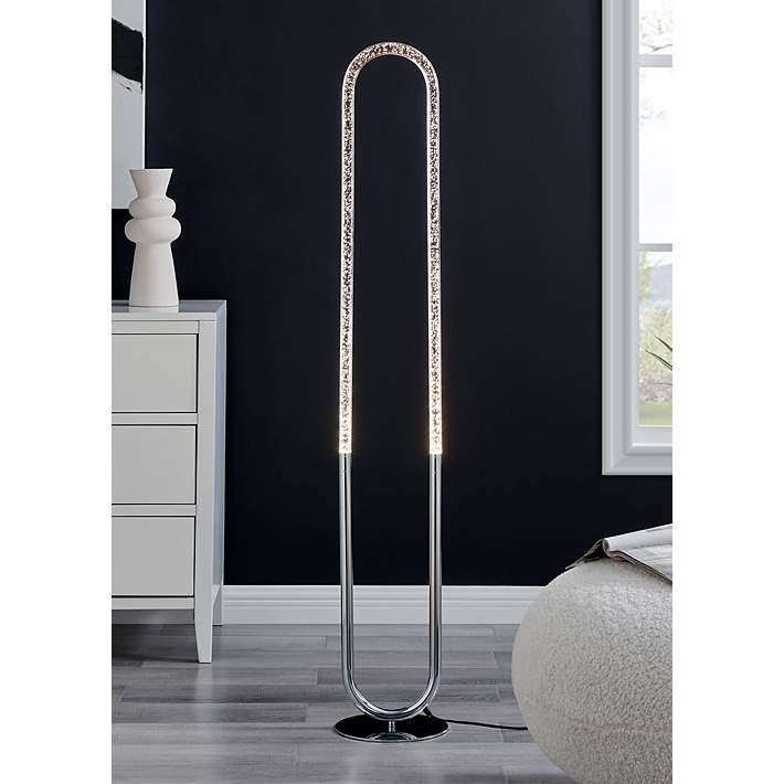 Floor Lamp Oval Silhouette Integrated LED Polished Chrome Sculptural