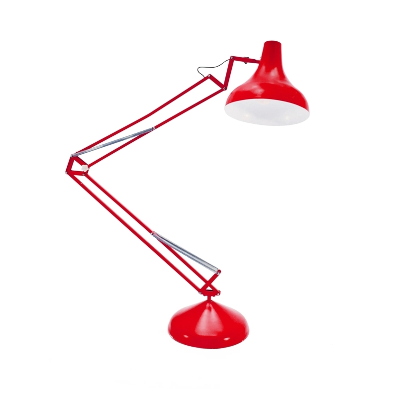 Floor Lamp Oversized Scale Articulated Arm Vibrant Red Finish