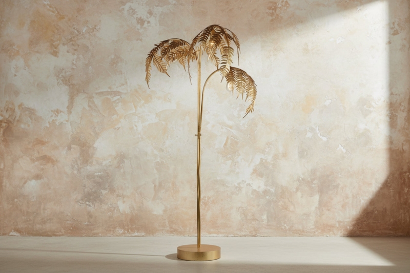 Floor Lamp Palm Tree Form, Gold Metallic Hollywood Regency