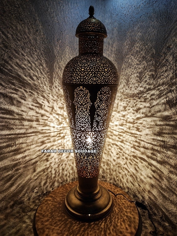 Floor Lamp Perforated Brass Geometric Shadows Moroccan Bohemian