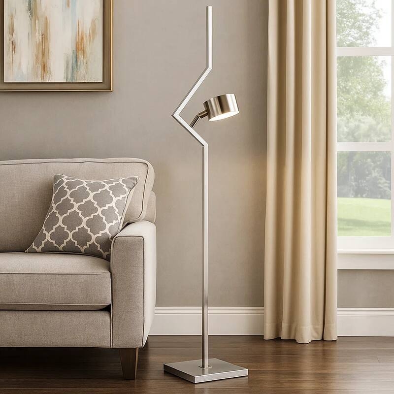 Floor Lamp Perforated Metal Shade Square Base Nickel