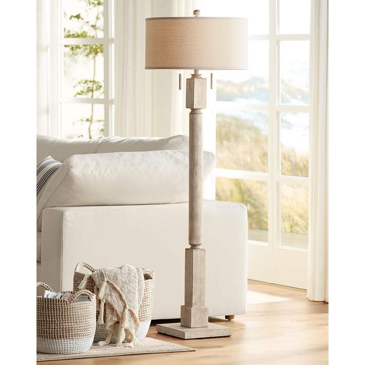 Floor Lamp Pickled Wood Baluster Silhouette Coastal Rustic Decor