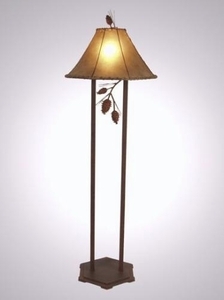 Floor Lamp Pine Cone Base Whipstitched Shade Detail Lodge Decor